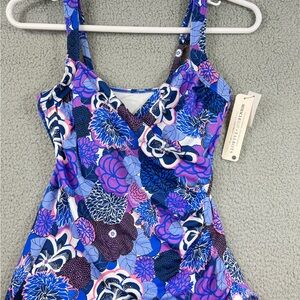 Tankini Swim Top Blue and Purple Floral